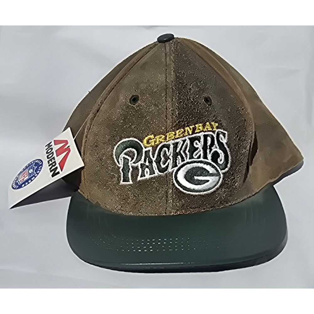 NWT Vintage 90’s Green Bay Packers Leather Snap Back Hat Cap Modern USA Made NFL